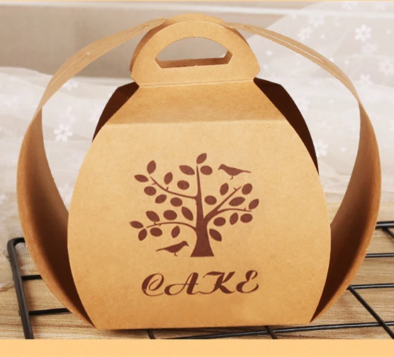 Customized Exquisite Foldable Handle Kraft Paper Cupcake Mousse Cake