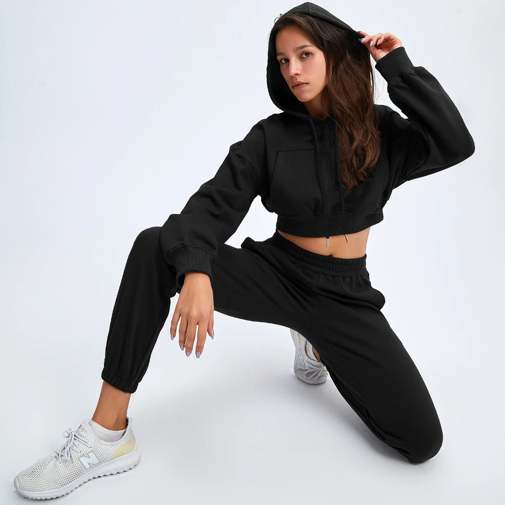 High Quality 2021 New Winter Sweater Fabric Pocket Casual Two Piece Sweatpants And Hoodie Set