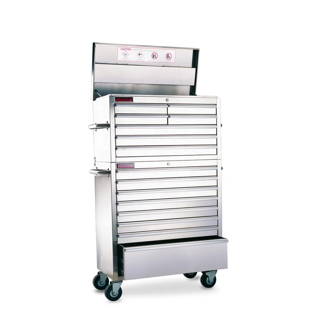 OEM ODM 36 inch Stainless Steel Tool Chest with 430 Stainless Steel 15 Drawers Roller Cabinet Toolbox workbench