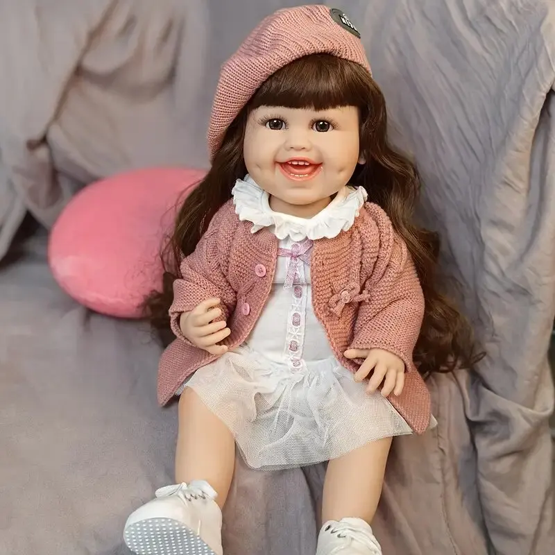 Realistic born baby dolls girl with soft vinyl silicone full body 55cm smile reborn doll for children birthday gift