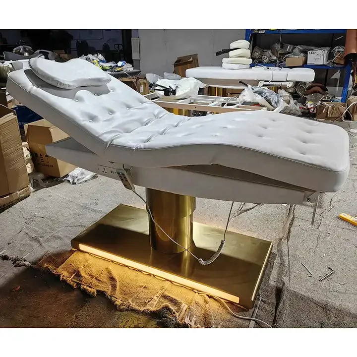Fengsheng Luxury Massage Bed Beauty Salon Bed Table De Massage Electrique Latest Design Electric Golden Three-Motor Facial Bed