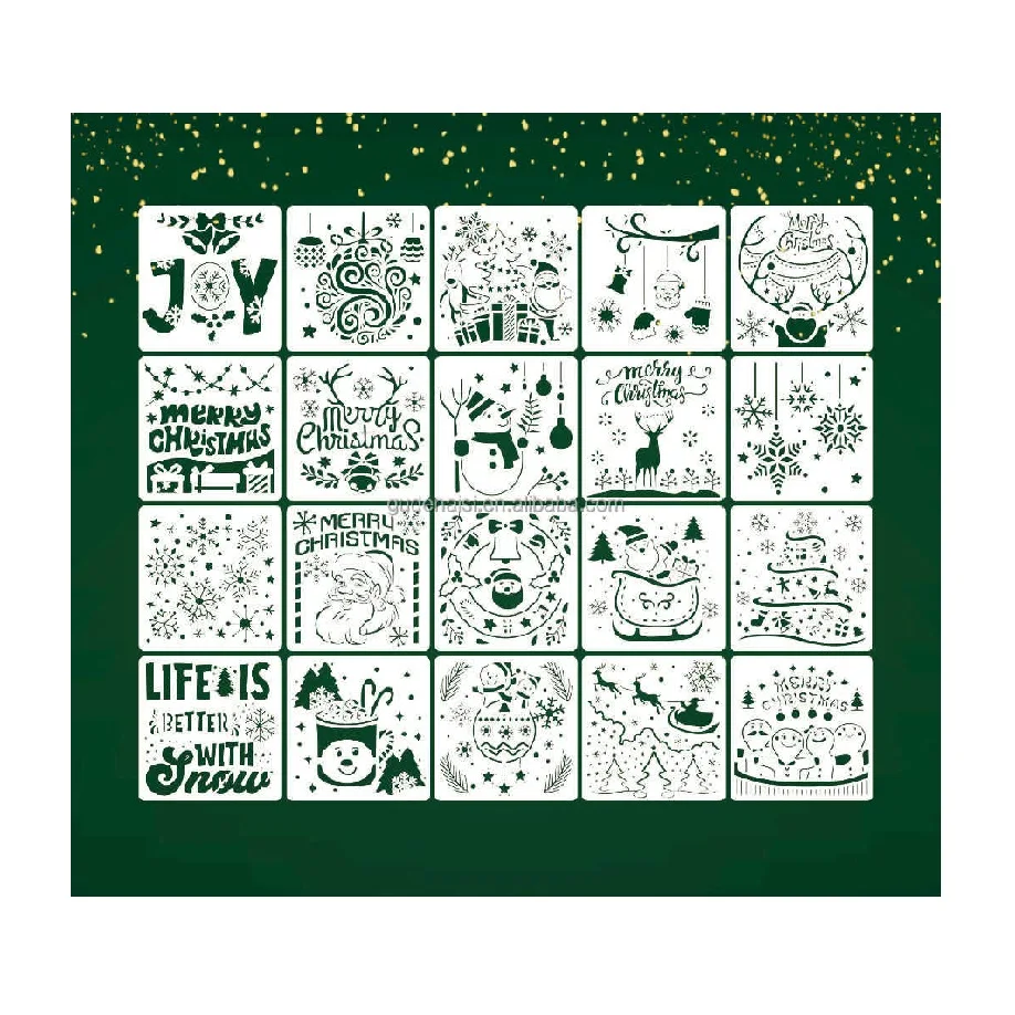 New Custom Design Merry Christmas Ball Home Decorate Painting template Wood Windows Drawing Stencil