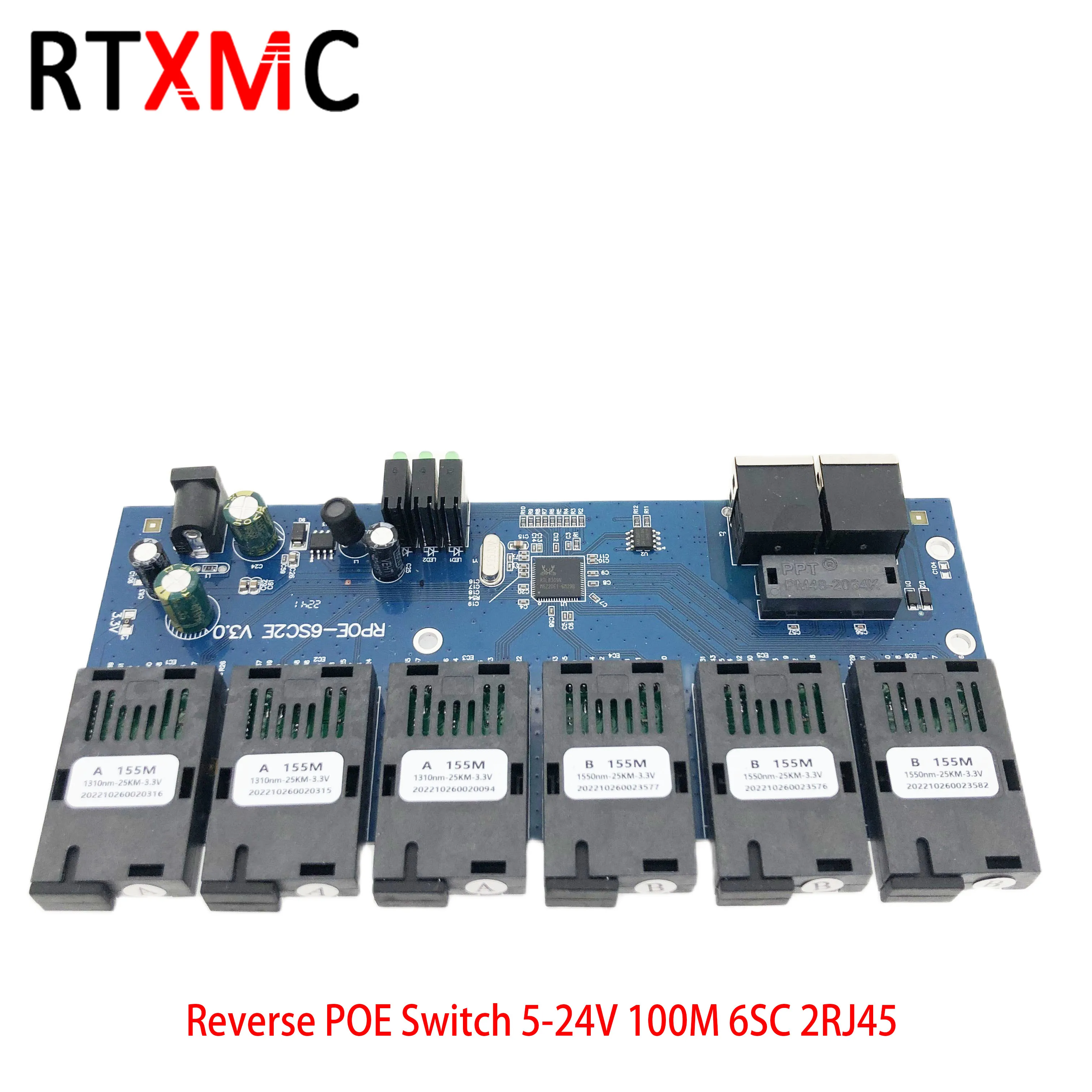Реверсивный POE 6f2e 10/100 м Быстрый коммутатор Ethernet 25 км волоконно-оптический медиаконвертер Pcba волоконный переключатель