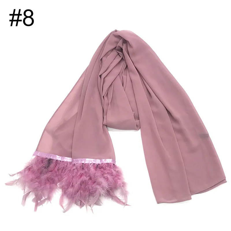 New Elegant Feather Chiffon Scarf Shawl Fringed Feather Scarf Woman Scarf Hijab