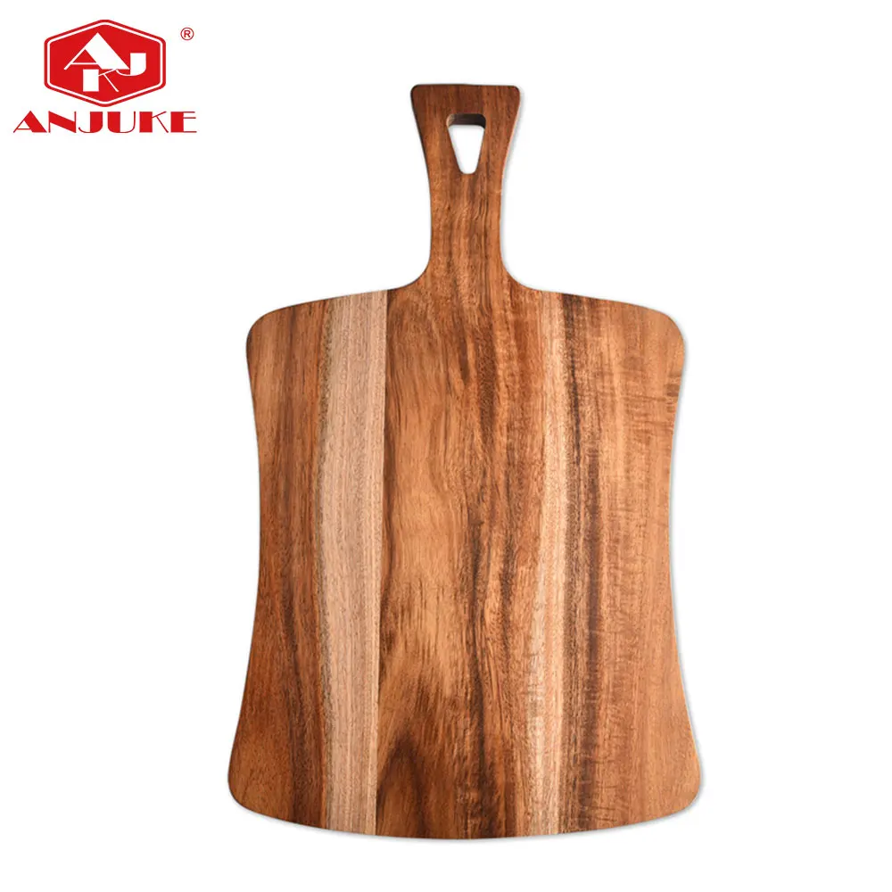 ANJUKE Revised Sentence Versatile Acacia Wood Cutting Board With Handle For Bread Bakery Kitchen Pizza And Steak Pan