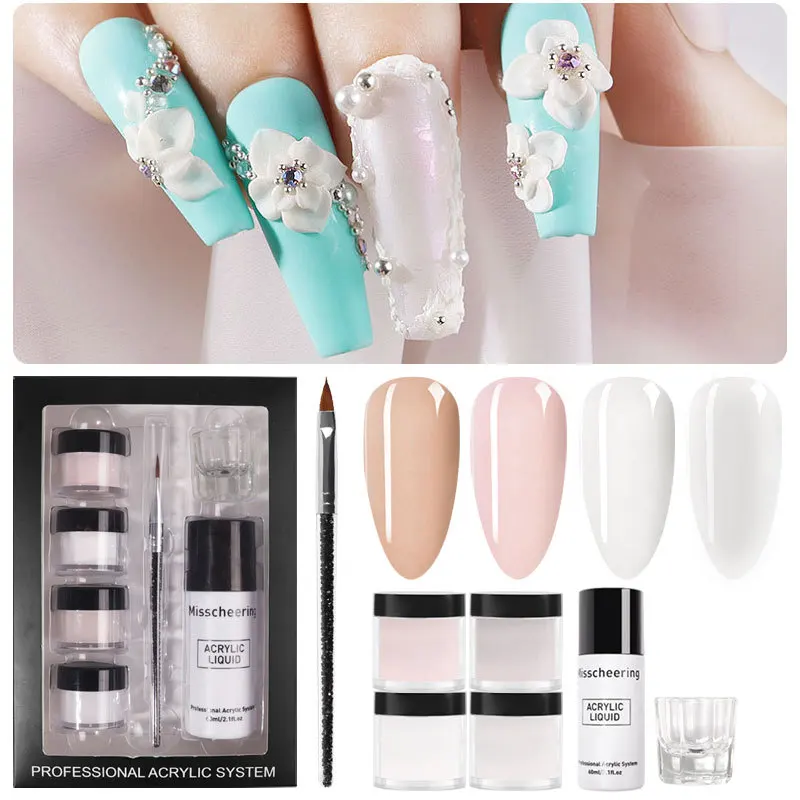 3 in 1 Acrylic Power and Liquid Kit Nail Crystal Powder Nails Extension Building Polymer Carving Design Nail Art Set