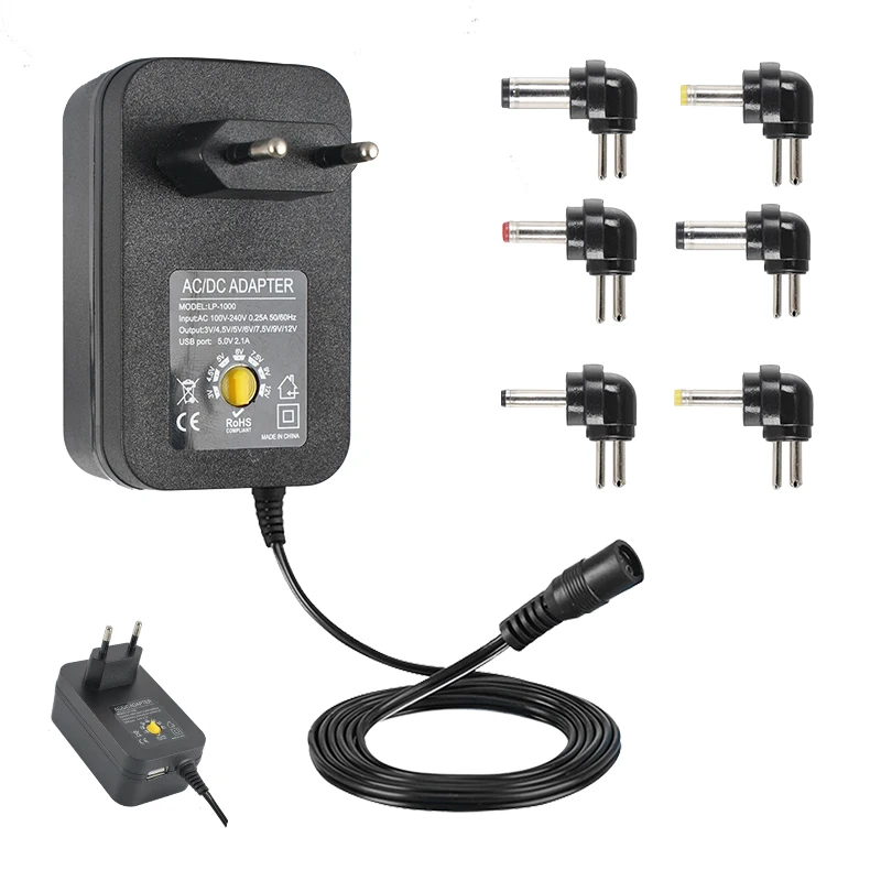 3V 4.5V 5V 6V 7.5V 9V 12V Power Adapter Household Electronics AC/DC Multi-Voltage Universal Adapter with 8 Adapter Tips