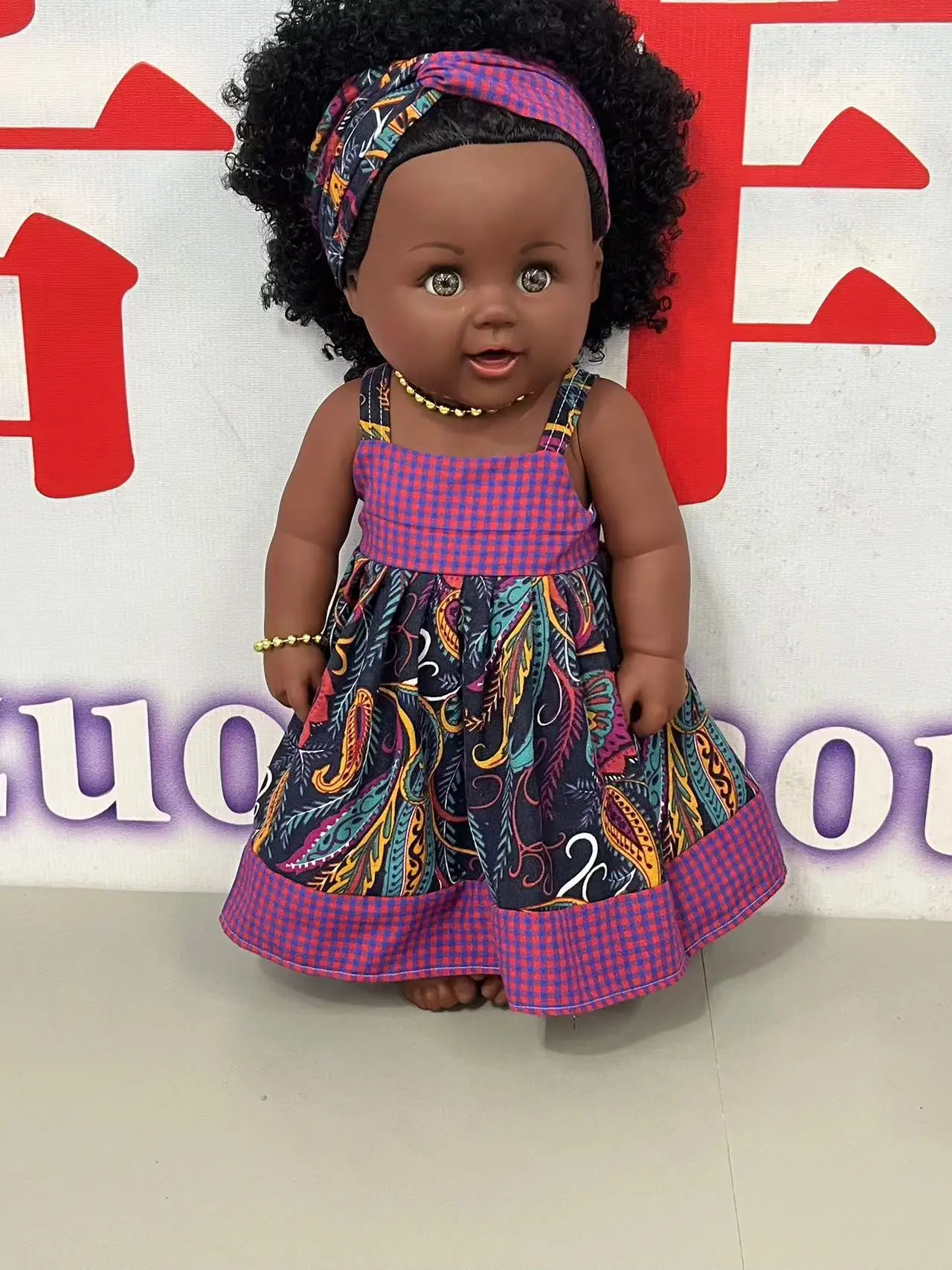 Wholesale 19inch 48cm vinyl african ponytail black baby doll new fashion dress manufacturer  in China