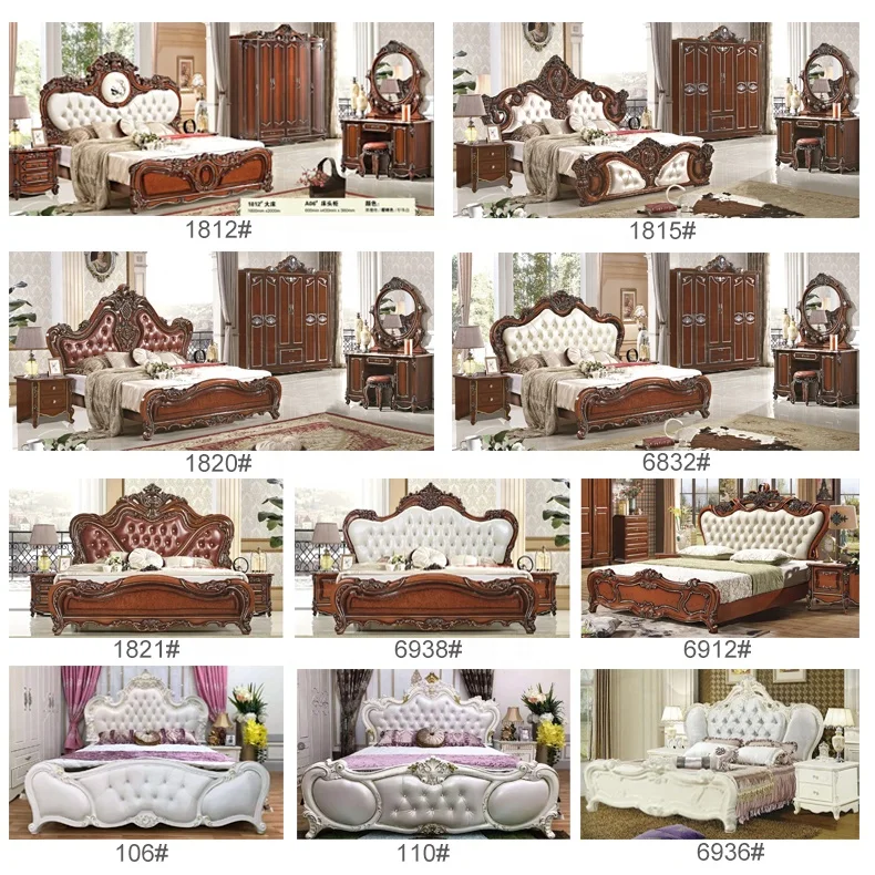 European palace deluxe king bed customized golden bedroom set storage newlywed double bed