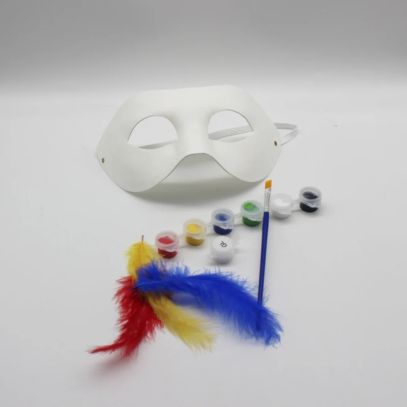 Excellent Quality DIY Painting Face Masks plus Feather and 6 Colors Acrylic Paints for All Ages Halloween Masquerade Party