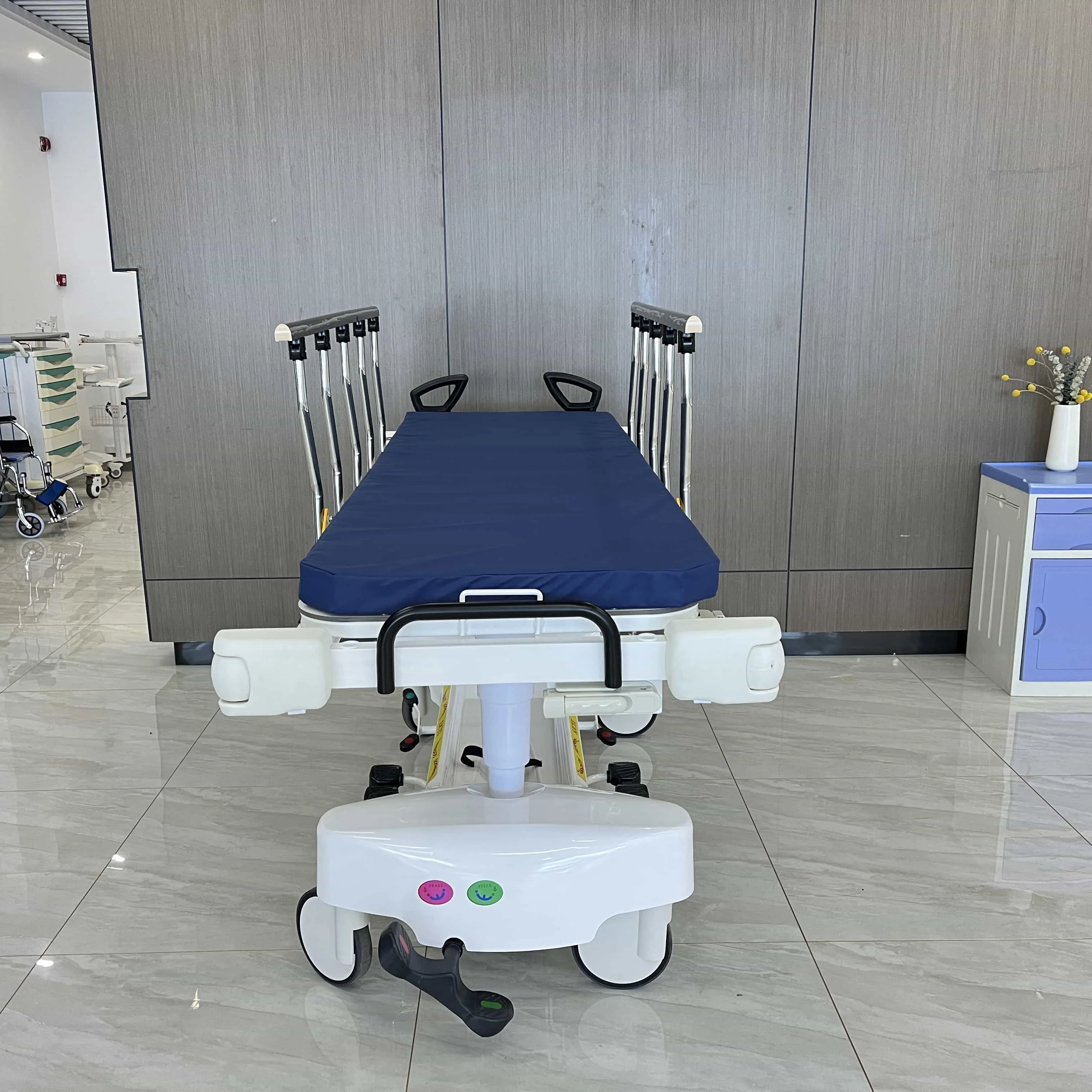 Luxurious height adjustable hospital medical hydraulic emergency 2 layers transfer patient stretcher trolley bed