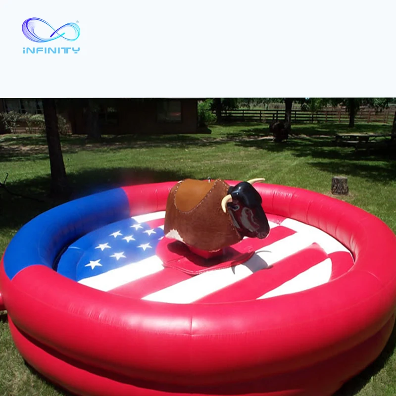 Commercial sports games amusement rides inflatable bull riding machine outside inflatable mechanical bull mat for sale