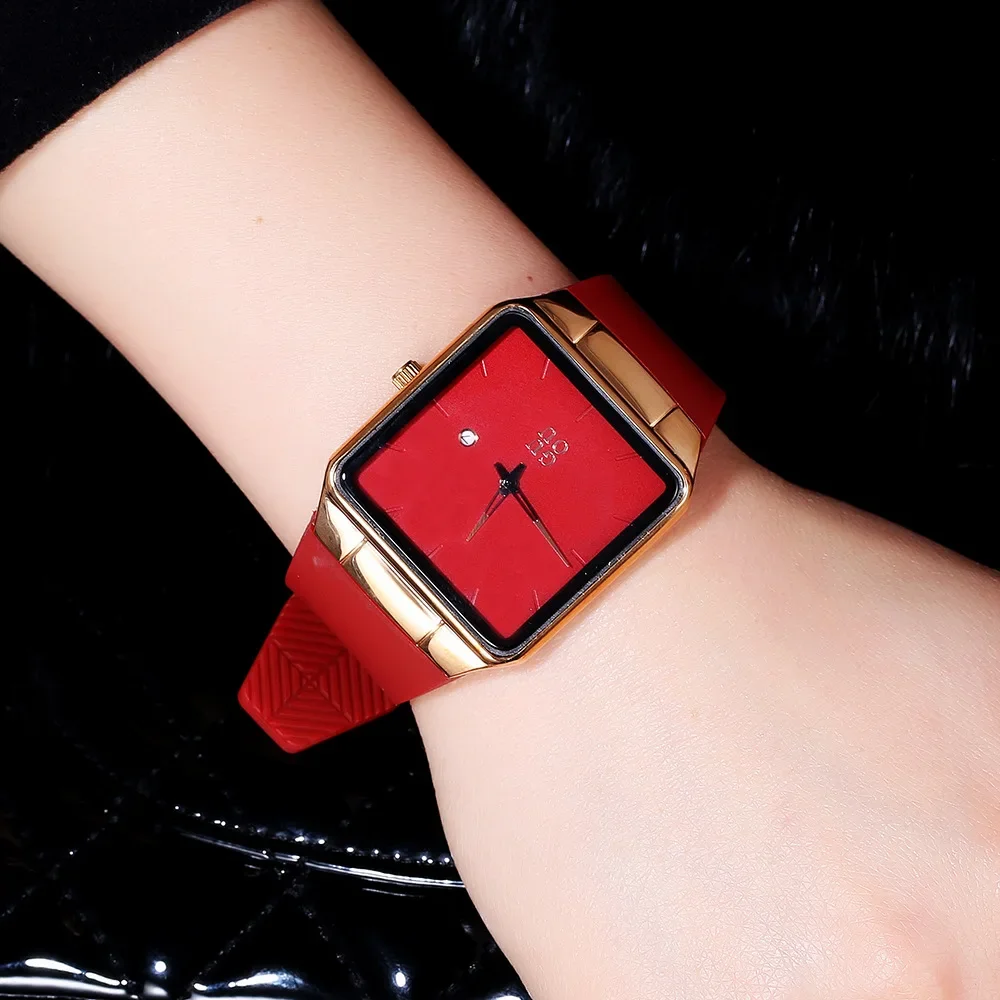 Fashion Guou 8161Simple Internet Red Square Couple Waterproof Fashionable Silicone Women Man Unisex Student Gift Watches