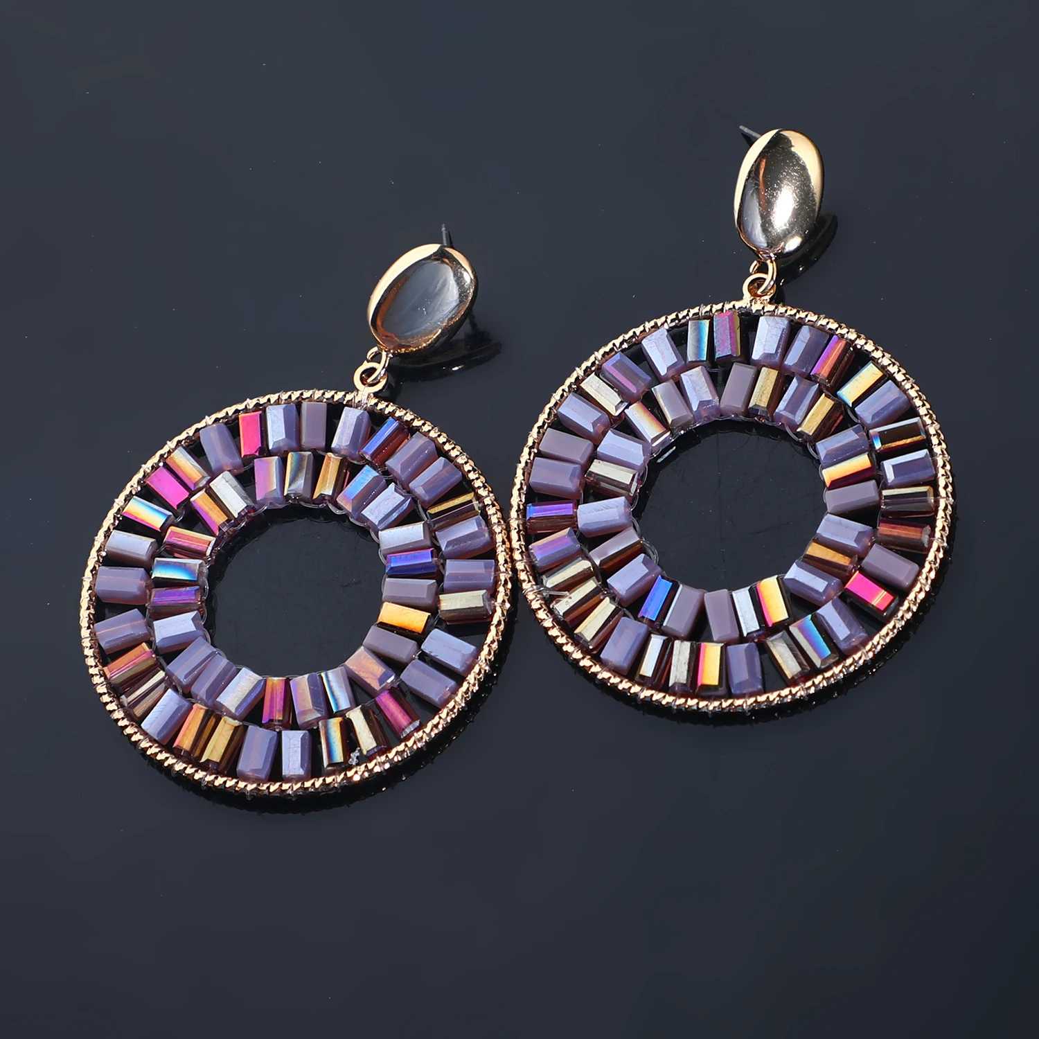Fashion Colorful Stones Big Circle Pendant Earrings For Women Bohemian Earrings Wholesale