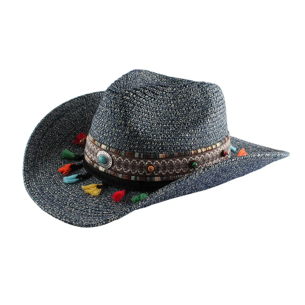 Foreign Trade New Western Cowboy Hat Spring And Summer Outdoor Tourism Beach Hat Handmade Woven Large Eaves Sun Visor Hat