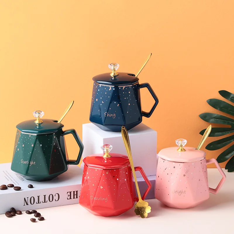 Template Simple European Fashion Color Glaze Diamond Starry Mug