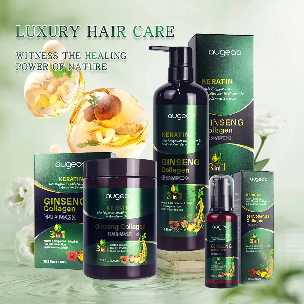 private label anti hair loss care sets Augeas keratin collagen herbal ginseng hair shampoo and conditioner set