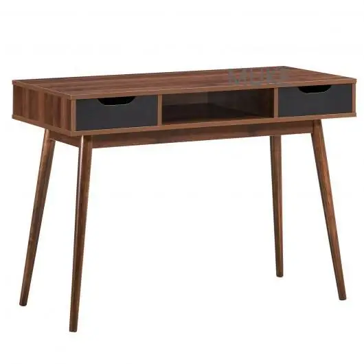 Stylish Solid Wood Computer Desk with 2 Drawers and Solid Wood Legs