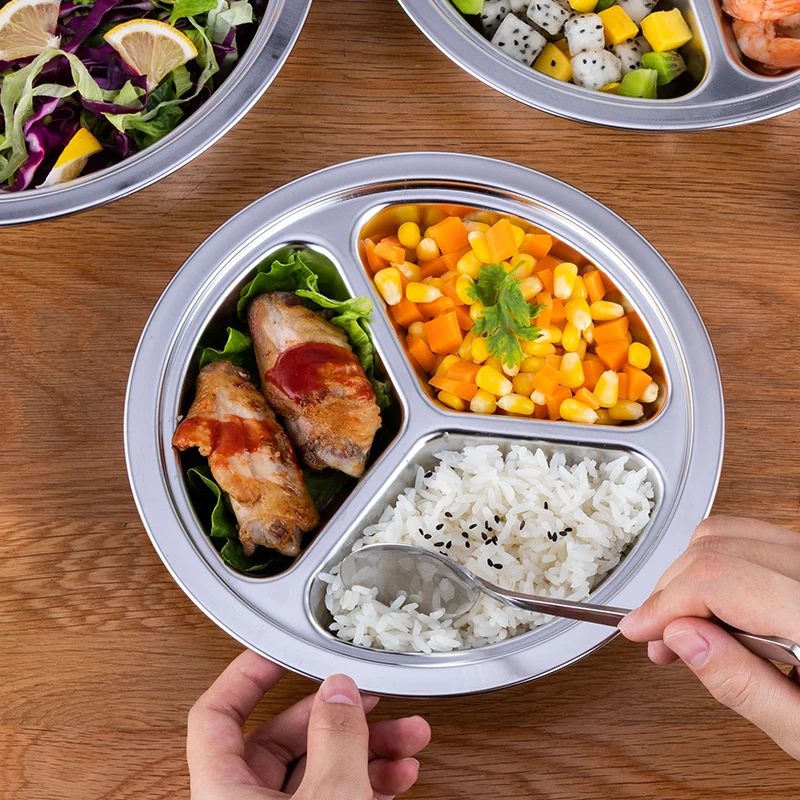 Premium 304 Stainless steel round dinner plate  3 Section Round Dinner Plates ,Indian Thali Plate