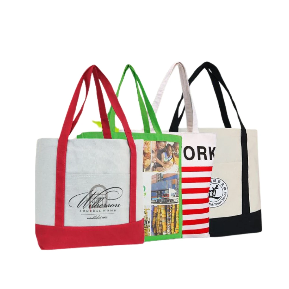 Custom Printing Canvas Tote Bag Beach with Colored Trim Outlines Canvas Tote Bags Wholesale Canada