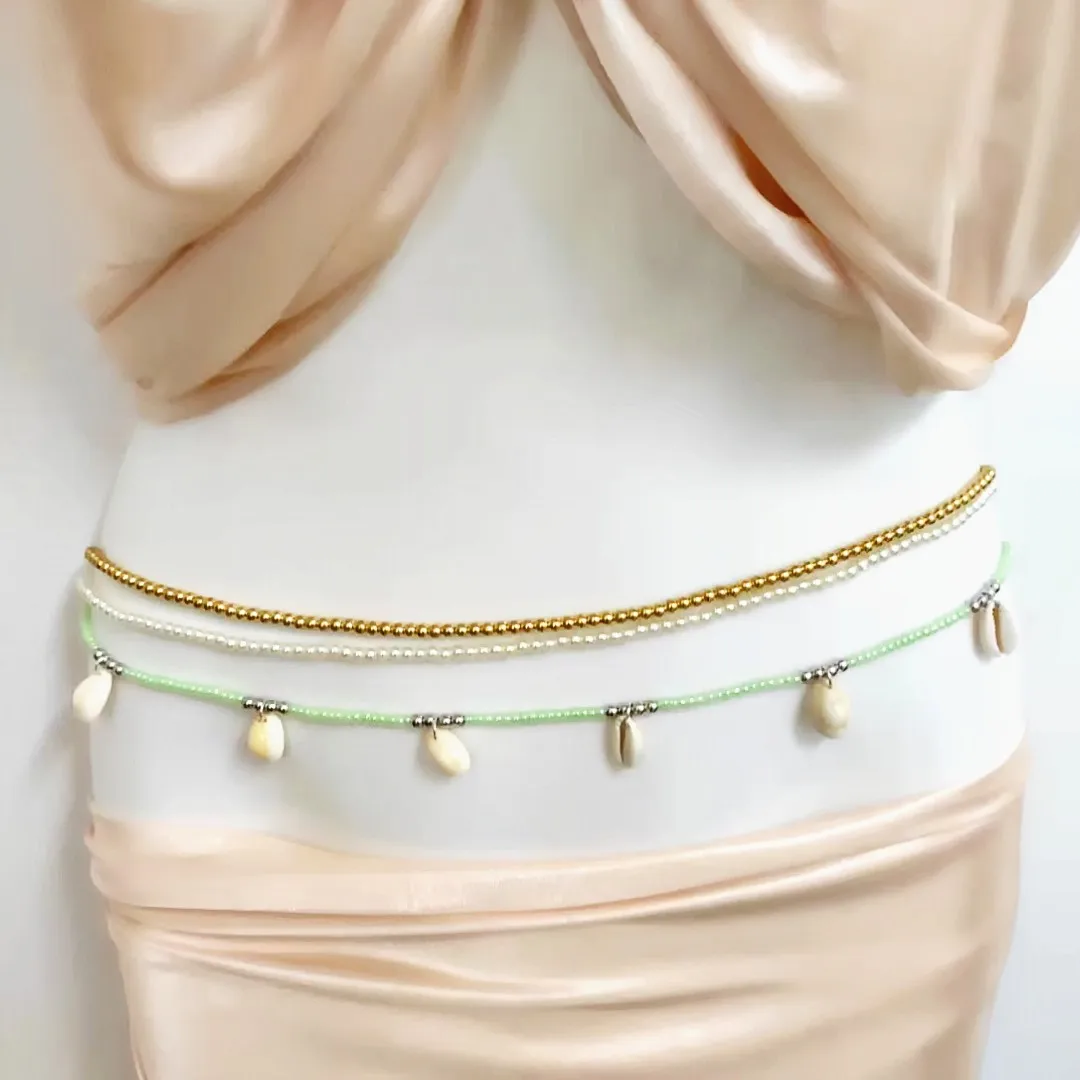Natural shell beach sexy waist beads multi-layer imitation pearl belly chain Fashion jewelry body chain