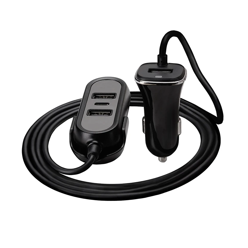 Universal Mobile Phone 2USB Type C PD18W QC3.0 Fast Car Charger 2.4A With Extension Cable
