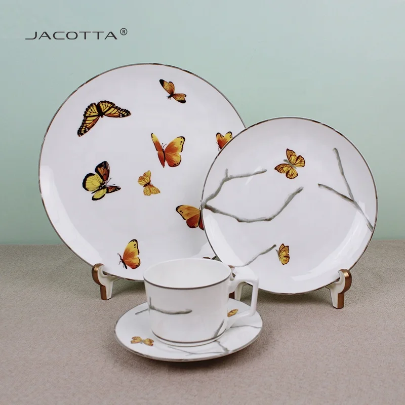 A ma zon top seller 2023 luxury salad bowl plates sets dinnerware butterfly Dinnerware Sets