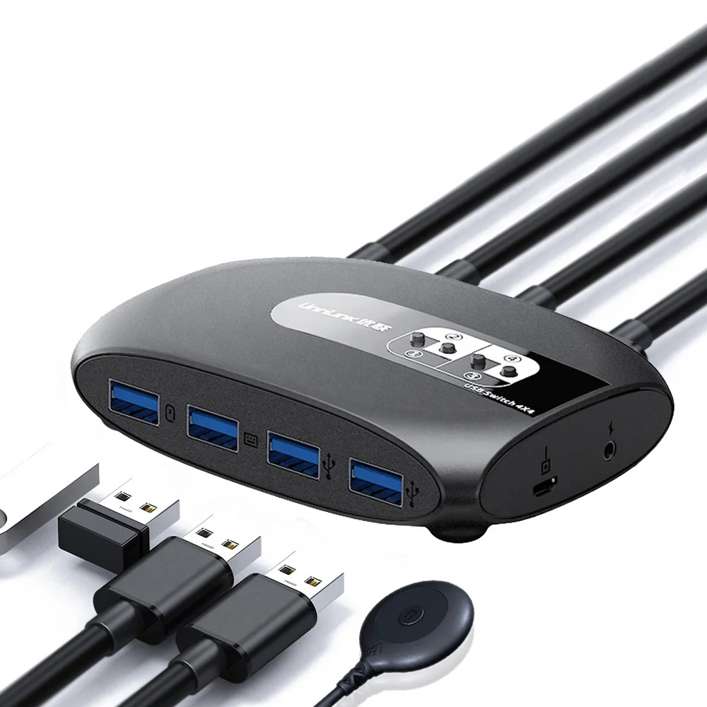 Переключатель квм Unnlink USB 3,0, 4 порта, 4 порта для компьютера, 4 порта USB 2,0 для клавиатуры, мыши ODM OEM
