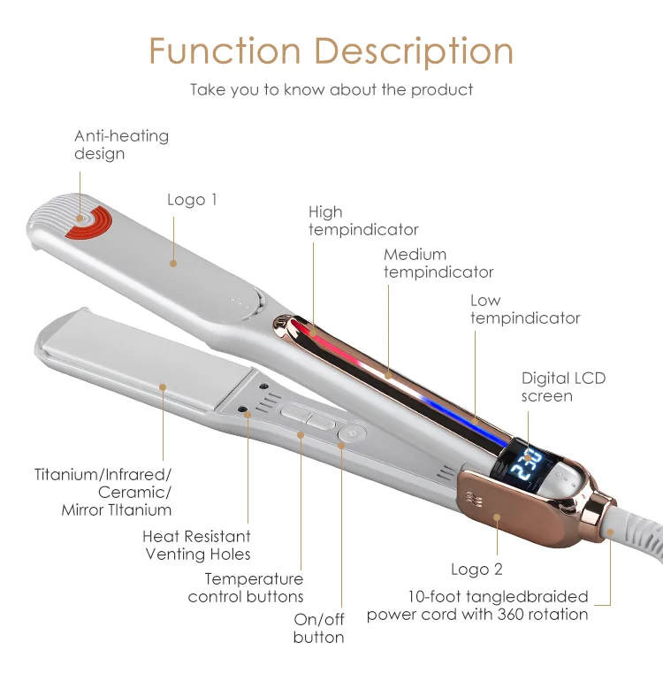Hot Selling Custom Professional Fast Heater salon infrared White Tourmaline ceramic floating plates Hair Straightener