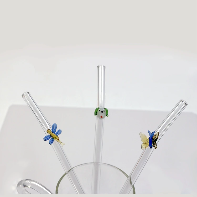Customized Eco Friendly Reusable Borosilicate Animal Design Glass Straw