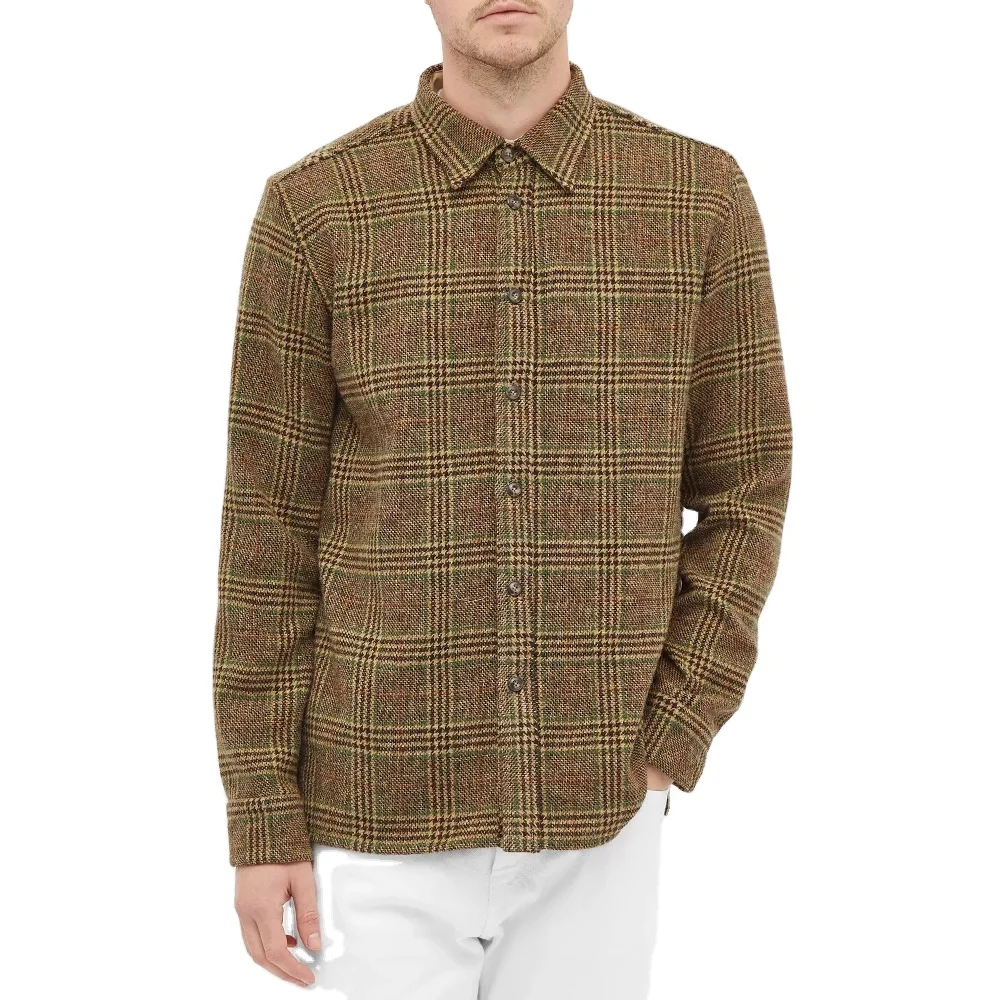 Custom Design Men Vintage Long Sleeve Button Up 100% Wool Plaid Shirts Wholesale