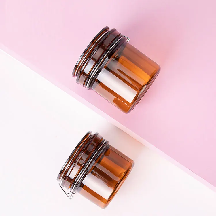 Luxury round shape empty PET empty amber color 170ml 220ml cream cosmetic airless jar seal pot with spoon