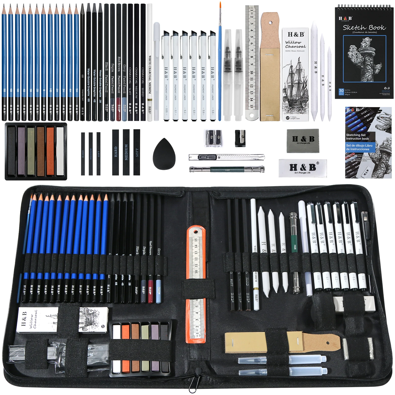 Hot Sale New 32/33/35/40/48/49/50/70 pcs Sketching and Charcoal Pencil Sketch set with Sketch Pad