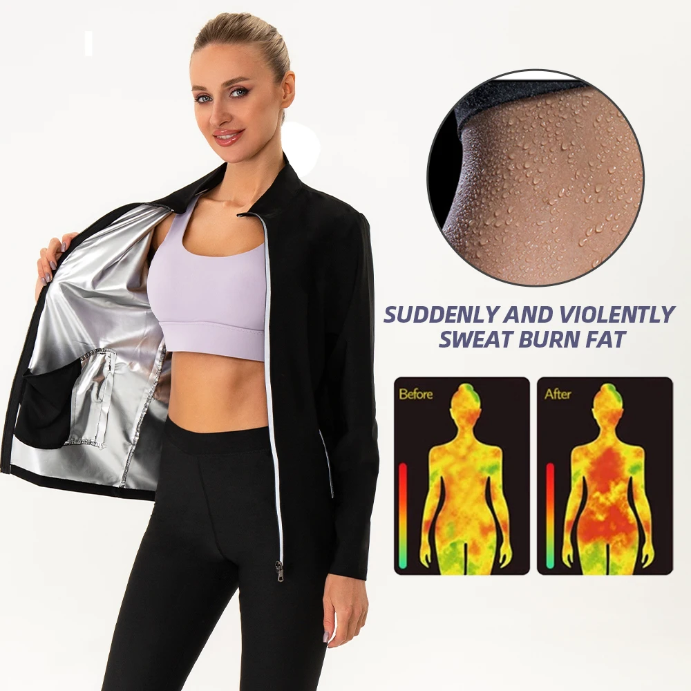 Women Sauna Suit Weight Loss Sweat Sauna Suits Heat Trapping Long Sleeve Body Shaper Beauty Workout Jacket