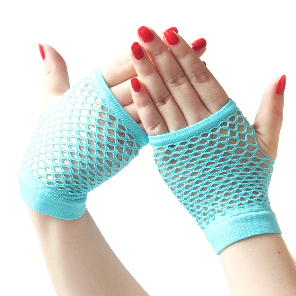 Neon Short Fishnet Gloves Fish Net Black Fancy Party Dance Club Mesh Short Gloves