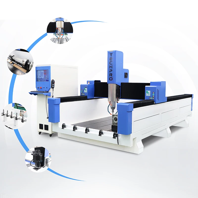 Granite Edge Polishing Machine 4 Axis Stone Cnc Router Engraving Machine with Rotary Device and Automatic Tool Change