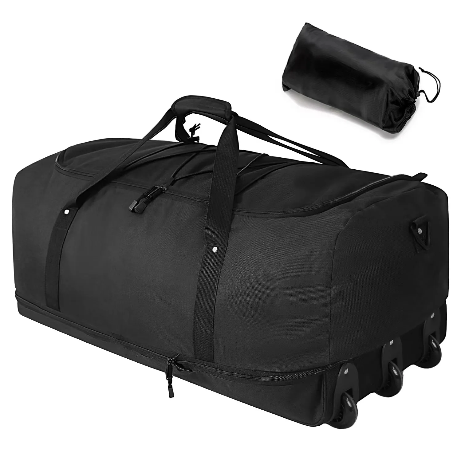 2023 Custom personalized Black Foldable Collapsible Camping Travel bag Gear rolling large carry on duffel bags with wheels