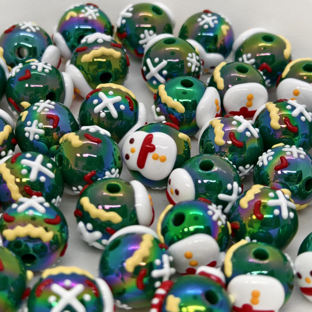 Christmas series hand-painted white snowman shape 15mm acrylic round beads for bracelet necklace jewelry production