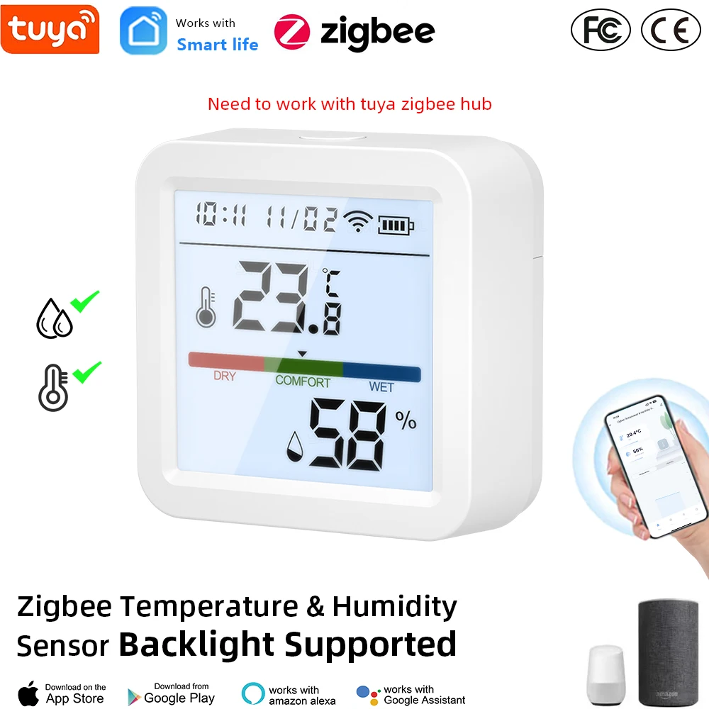 WALE Zigbee 3.0 Temperature Humidity Sensor Tuya Smart APP remotely monitor Indoor thermometer Support Alexa Google Home
