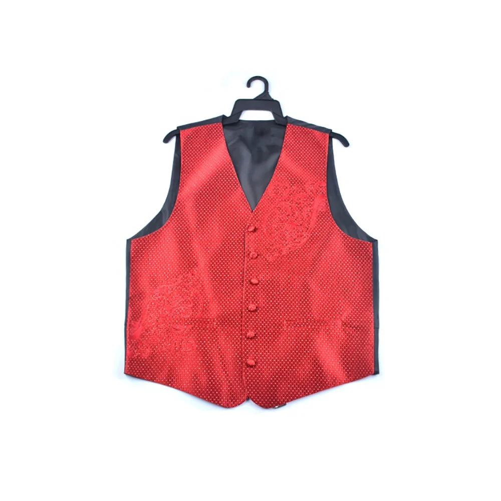 Amazon Top Brand Dynastyle Latest Design Polyester Woven Mens Red Waistcoat for Wedding Suit