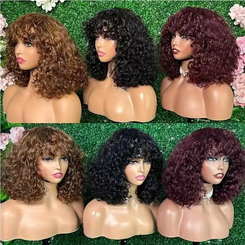 Water Wave Hair Wigs With Bangs high Density None Lace synthetic Hair Curly Wigs For Women