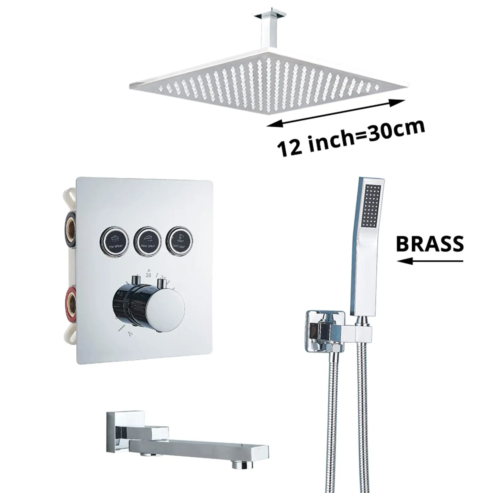 Waterfall Tub Spout Faucet Shower System Thermostatic Shower Combo Set