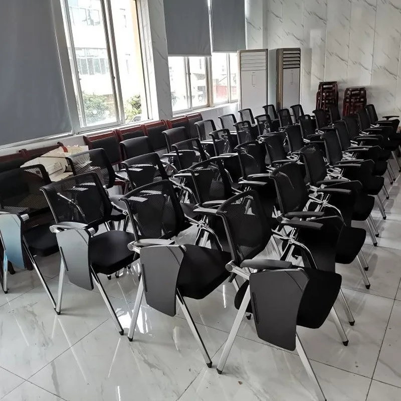 High Quality Heavy Duty Electroplating Metal Training Chair University College Mesh Office Lecture Chair with Writing Tablet