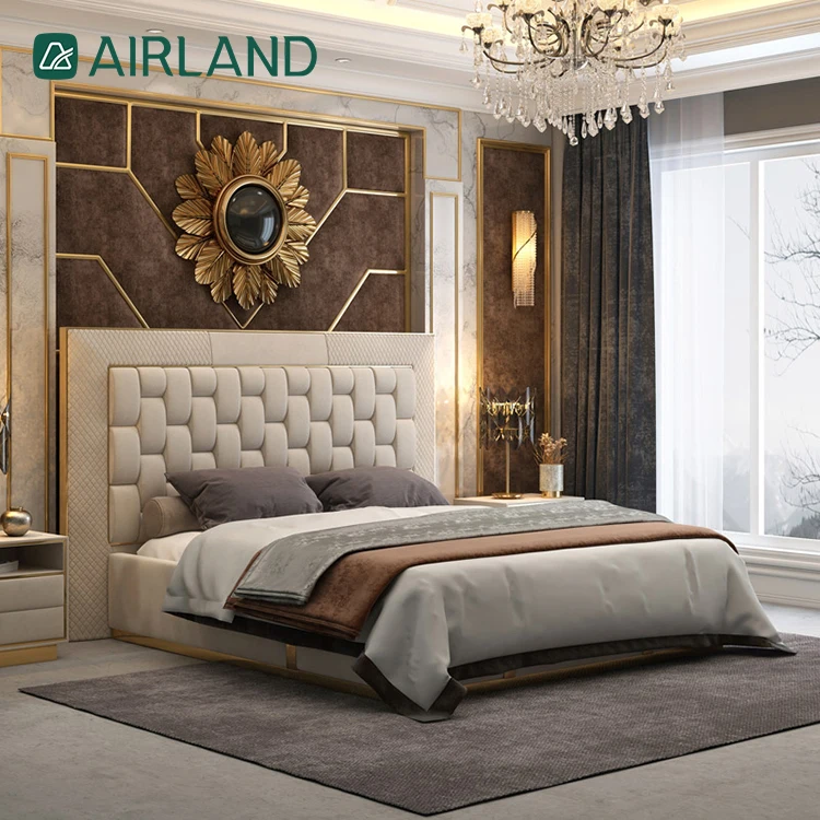 Apartment furniture double bed frame leather high-quality high-density elastic sponge double bed