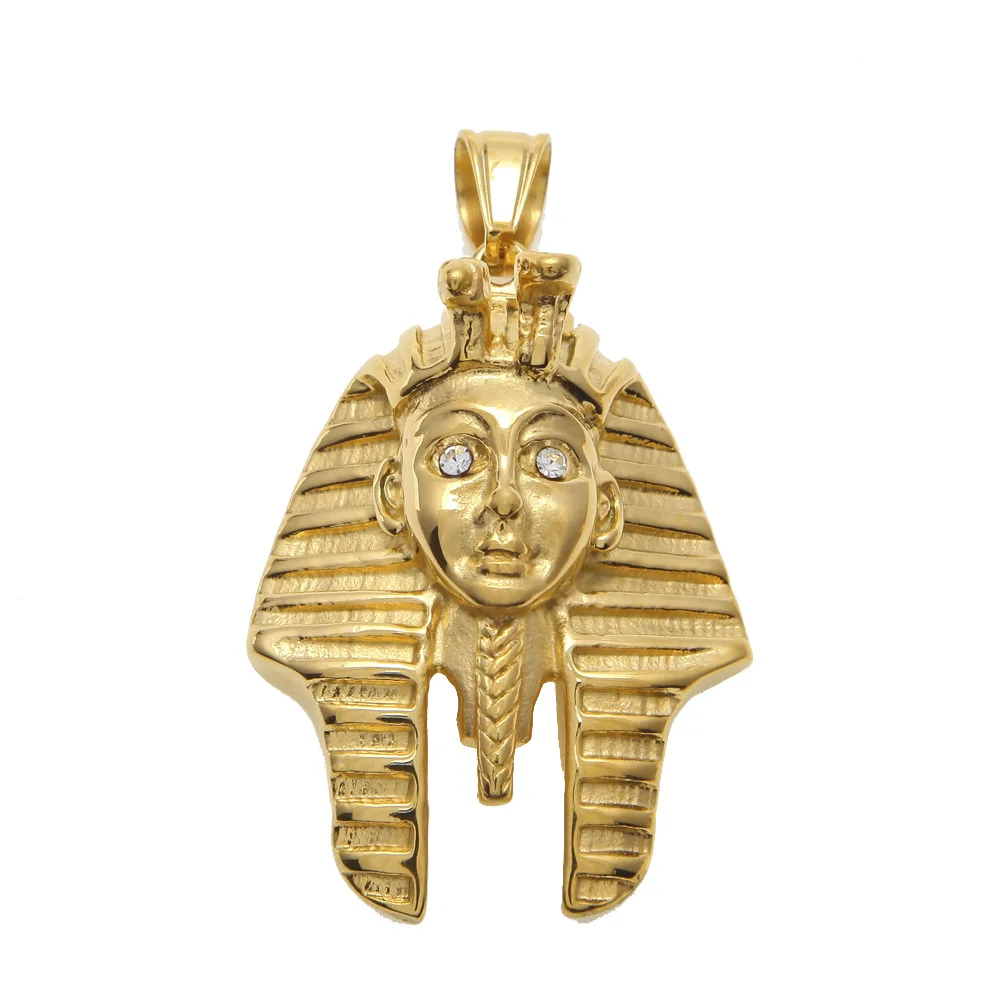 Stainless Steel Pharaoh Head Eye Diamond Pendant Cobra Shape Color Preserving Egyptian King Necklace