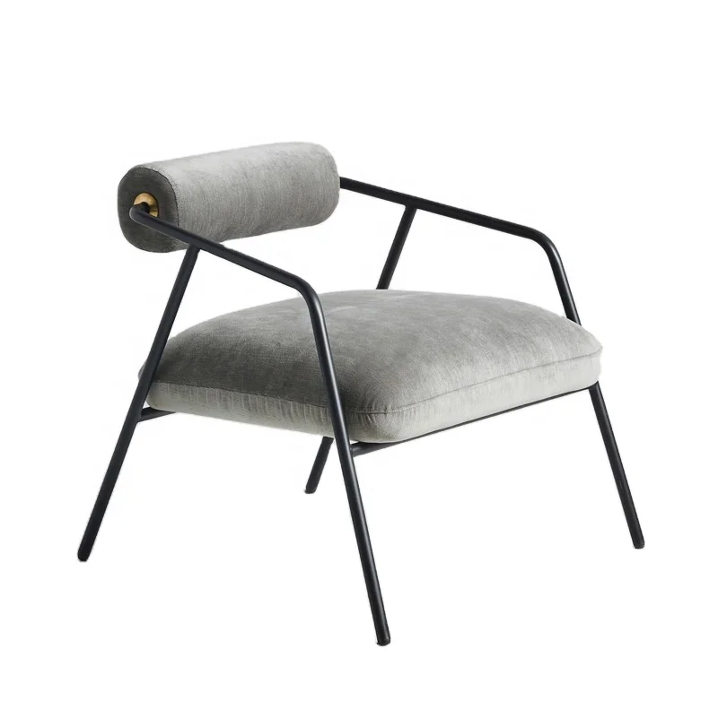 Modern Simple Design Chair Metal Frame Velvet Fabric Accent Armchair Hotel Hall Lobby Customized Lounge Chair