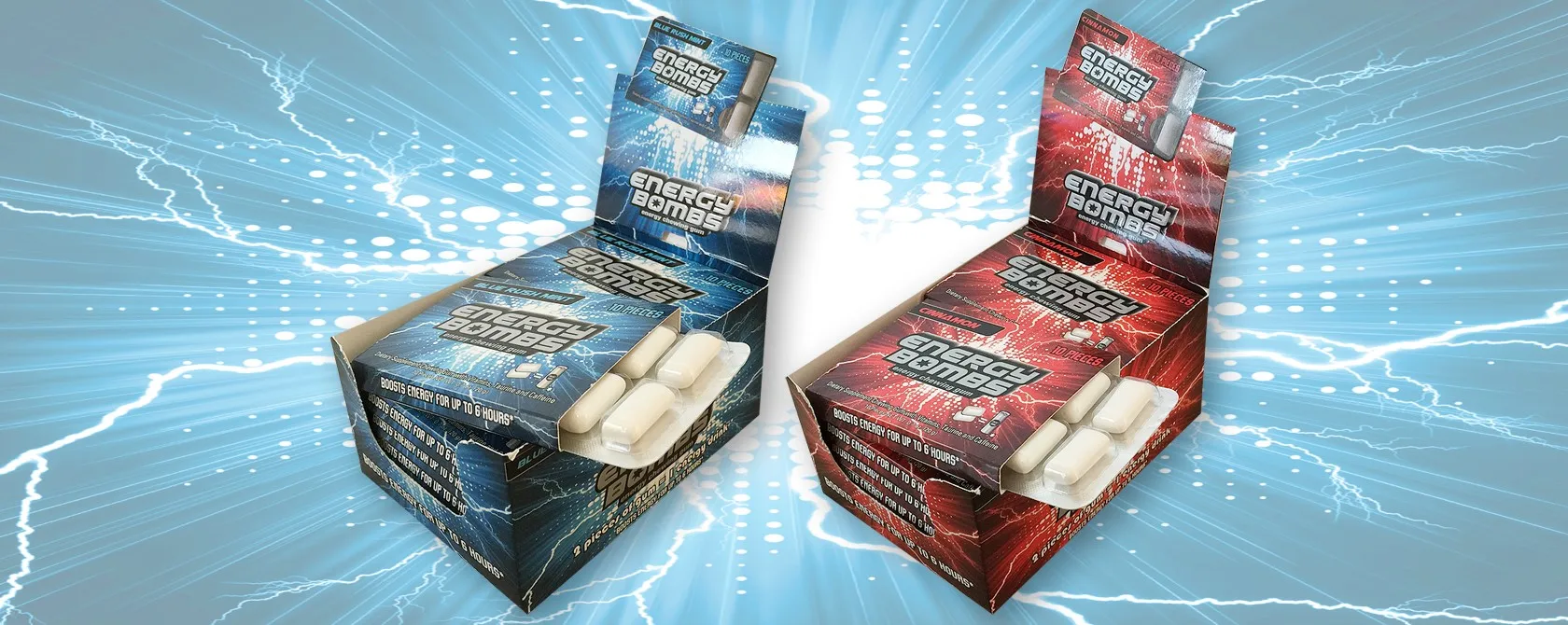 aspartame free caffeinated and taurine peppermint  flavor sugar free energy chewing gum