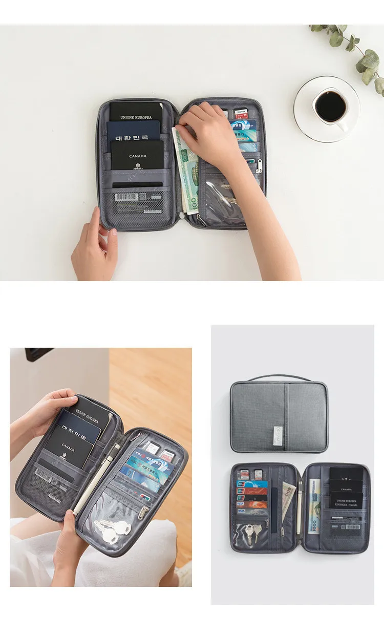 Waterproof Portable Travel Organizer Credit Card Clutch Bag Wallet Passport Holder for Family with Zipper Pocket