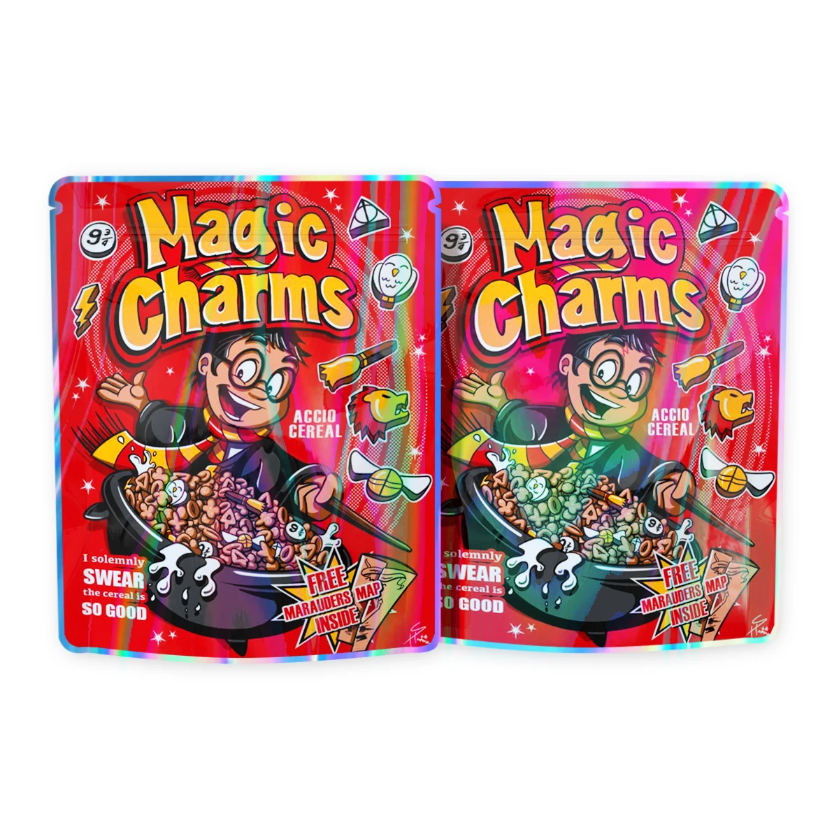 Magic Charms Mylar Bags 3.5 Grams/7 Grams In Stock Holographic Zipper Ziplock Stand Up Pouch Smell Proof Packaging Resealable