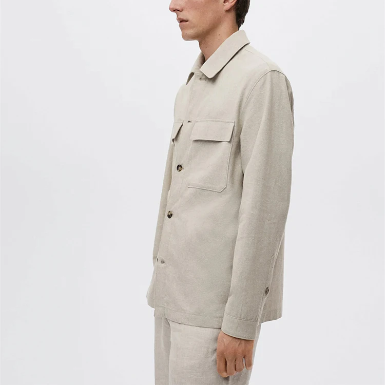 metro custom mens long sleeve linen overshirt fashion style jackets with pockets for men